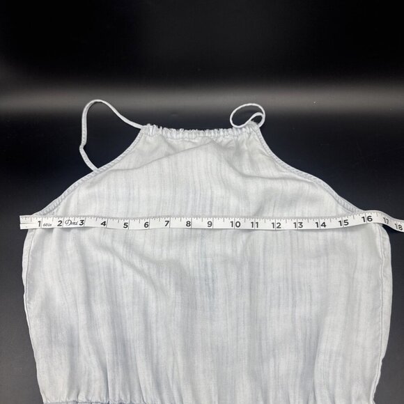 CLOTH & STONE Blue Lightwash Halter Neck Cropped Wide Leg Jumpsuit Pockets Sz XS - Picture 13 of 16